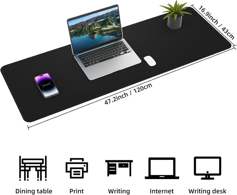 AFIING Large Desk Mat 47.2" x 17" Leather Desk Pad Protector with Natural Cork & PU Leather, Non-Slip Office Desk Mat, Large Mouse Pad, Waterproof Desk Blotter pad for Office&Home(Black) - Image 2